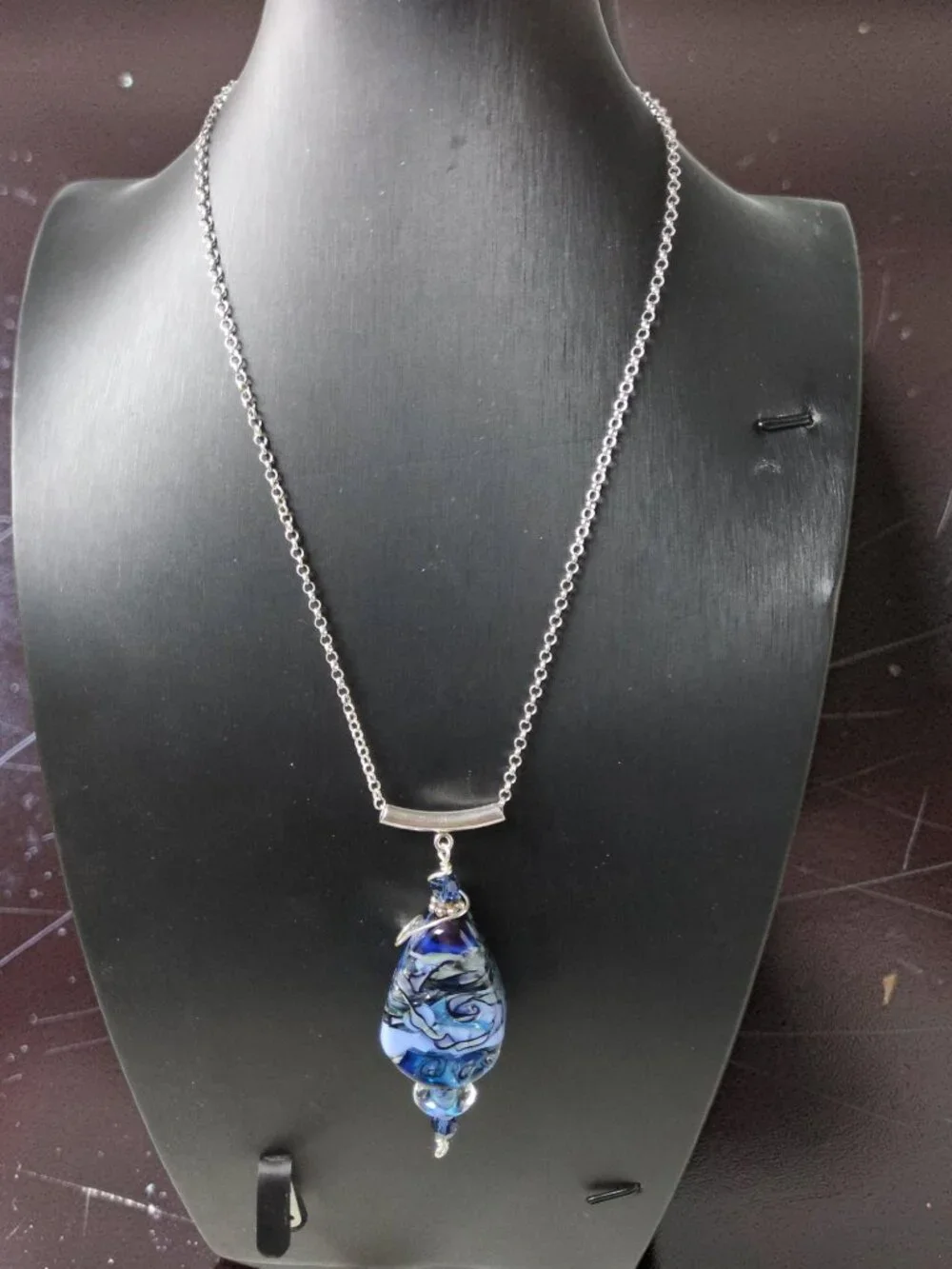 Hand crafted lampwork art glass seascape boho statement necklace